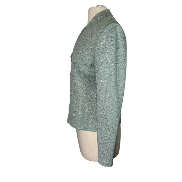VTG St John Collection Mint Green Santana Silver Paillettes Zip up Jacket Size 6 - Picture 4 of 6